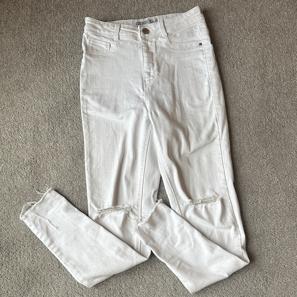 Zara White Ripped Skinny Jeans